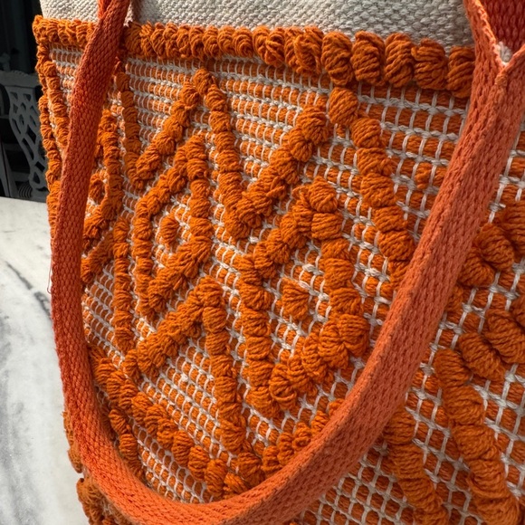 Shade and Shore Beach Bag Large Orange and Cream - Picture 2 of 8